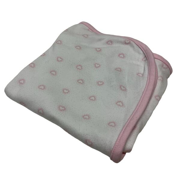Precious Firsts by Carter’s White Pink Heart Baby Blanket Cotton Stretch Jersey - Picture 1 of 7
